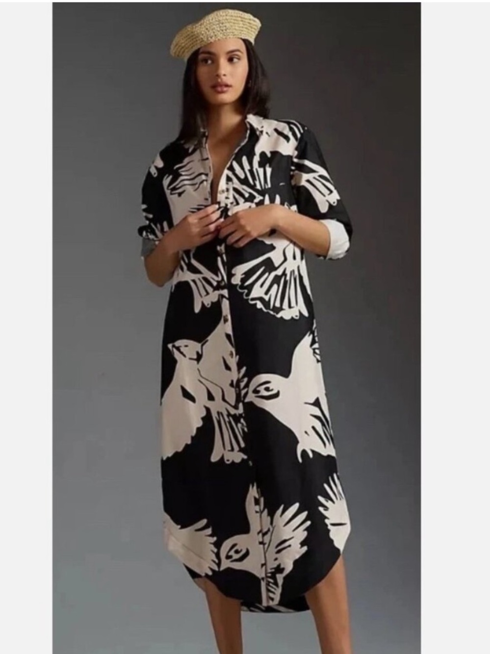 Maeve The Soren Shirt Dress *Altered Black Bird Print L - Picture 3 of 4